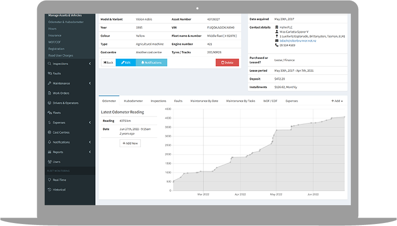 screenshot of Asset Usage Tracking on a laptop screen