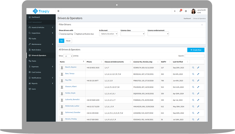 screenshot of Drivers & Operators on a laptop screen