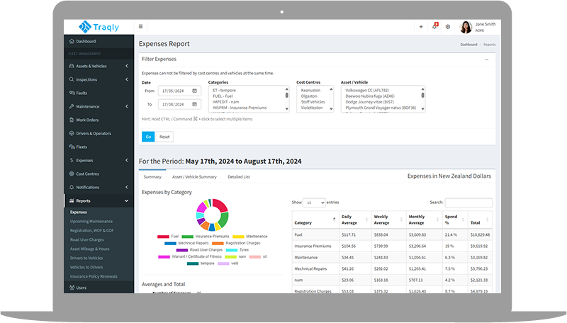 screenshot of Expense Management on a laptop screen