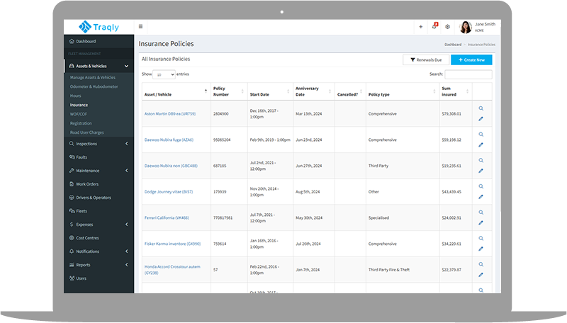 screenshot of Insurance Policies on a laptop screen